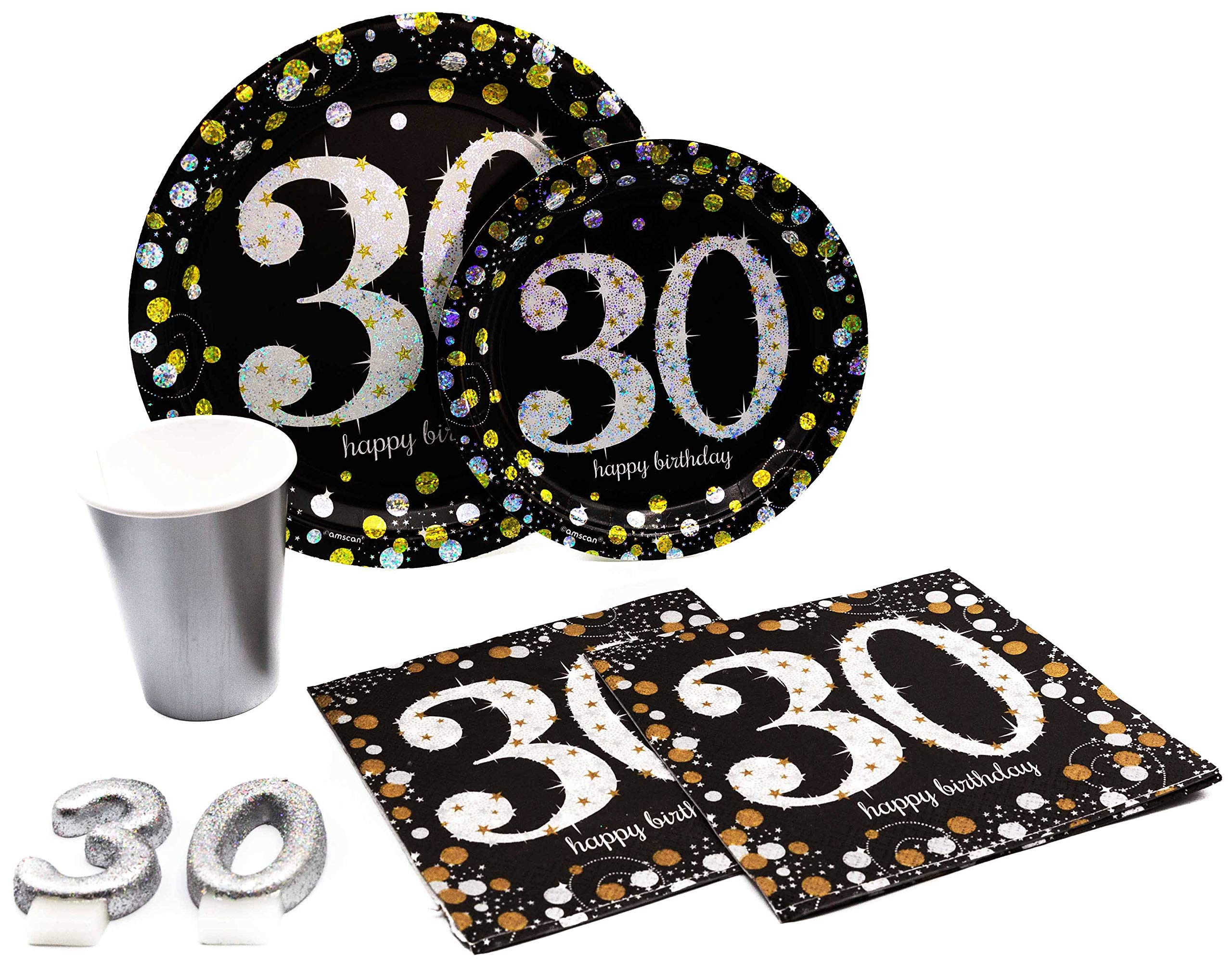 Stephanie Imports Disposable Paper Plates, Napkins and Cups Set for 15 30th Birthday