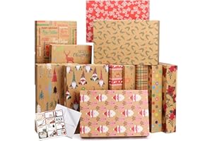 POPGIFTU Christmas Gift Boxes with Lids – 12 Pack Medium Kraft Shirt Boxes with Tissue Paper & Name Tags, 12 Holiday Designs Wrapping Boxes for Christmas Gifts & Parties