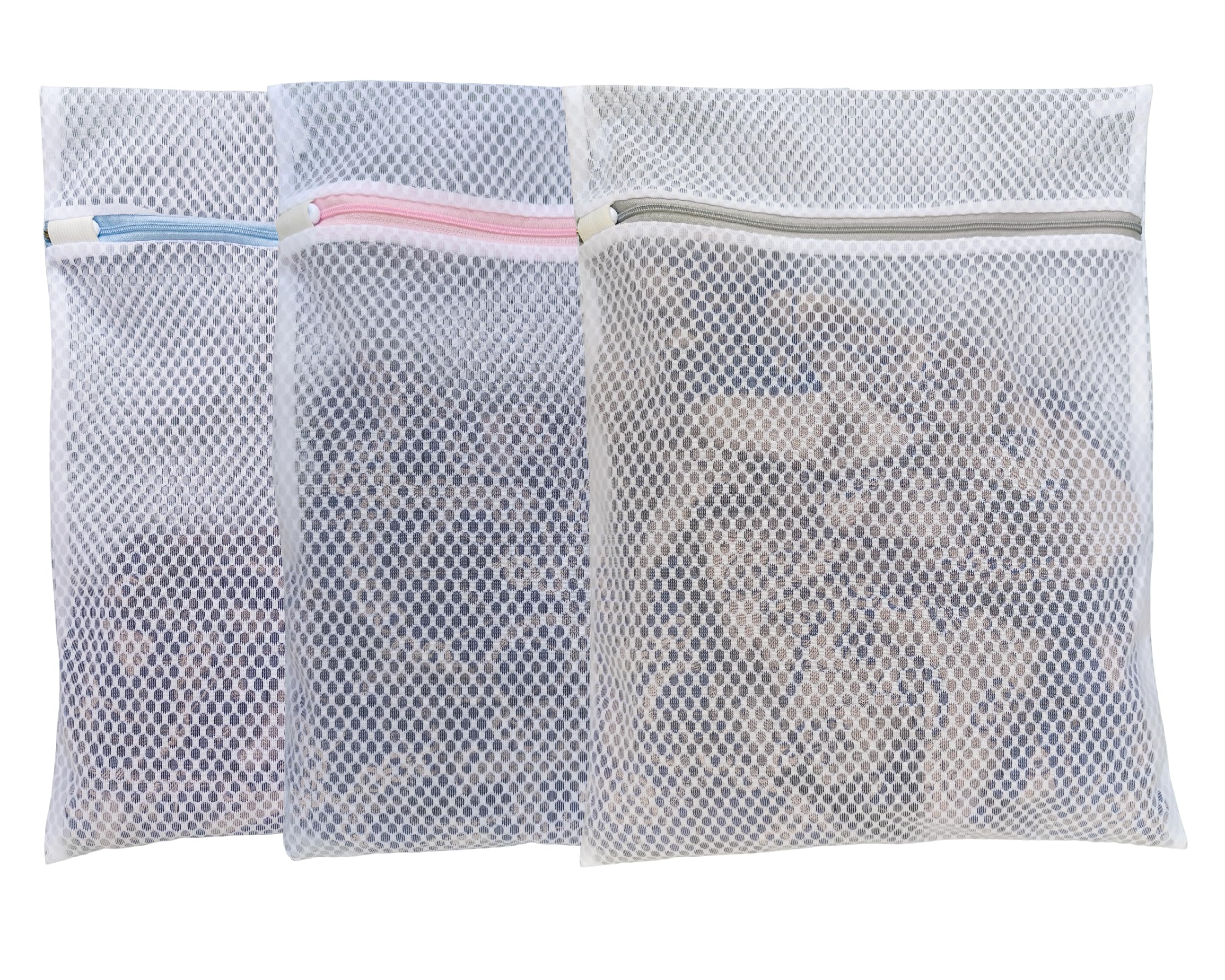 GEMLI Mesh Laundry Bags for Delicates – 3 Pack (12”×16”) with Color-Coded Zippers, Protects Clothes from Damage, Breathable Honeycomb Mesh, Washer & Dryer Safe bags - Ideal for Bras, Lingerie & Socks