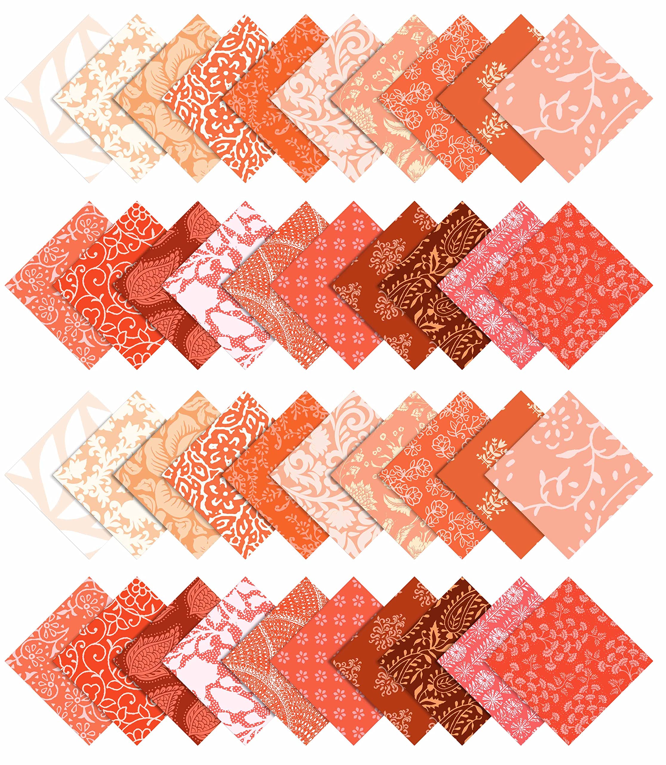 Soimoi Precut 10-inch Asian Block Prints Cotton Fabric Bundle Quilting Squares Charm Pack DIY Patchwork Sewing Craft- Orange & Pink