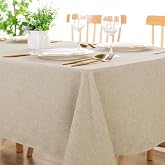 DWCN Rectangle Faux Linen Tablecloth, Table Cover, 54 x 80 Inch, Beige | Textured Waterproof Spill-Proof Wrinkle and Stain Resistant Table Cloth, Decorative Farmhouse Table Cover for Kitchen Party