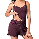 BAMBOO COOL Women's Pajama Sets Lace Trim PJ Set with Shorts Sexy Ruffles Sleepwear for Women
