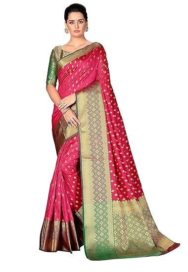 Cotton Shopy Womens Kanjivaram Art Silk Blend Booti Jacquard Saree With Blouse Piece