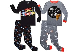 Benaive Boys Pajamas Long Sleeves Sets 100% Cotton 4 Pieces Kids School PJs Boys Sleepwear Size 2T-12 Years
