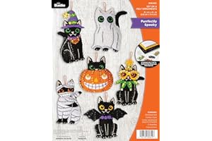 Bucilla Felt Applique 6 Piece Ornament Making Kit, Purrfectly Spooky, Perfect for Halloween Arts and Crafts, 89649E