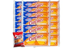 NOBLE CRUNCH Orange Cupcakes (18, double packs - 36 cupcakes) - Gourmet Party Mix (1, 8oz bag) - Party Bundle - 19 Packs Total