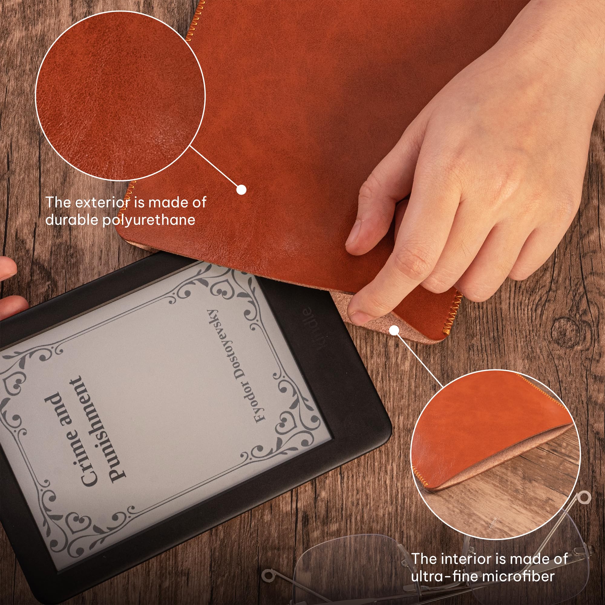 CM Tech Kindle Case - Lightweight Ultra-Thin Protective Cover | Leather | Paperwhite Sleeve | Oasis Compatible | Premium PU Leather | 6th to 12th Generation | Kobo Cover | 11th~12th Generation, Brown