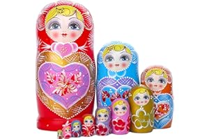 JoyNest Russian Nesting Dolls 10pcs Matryoshka Wood Stacking Nested Set Heart Shape Girl Handmade Toys for Children Kids Christmas Birthday Halloween Wishing Gift