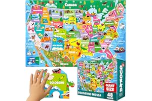 QUOKKA Giant Floor Puzzle for Kids Ages 4-6 – 2x3 Feet Extra-Thick 48 Pieces Toddler Puzzle Ages 3-5 – USA Map Educational Activity for Boys Girls – Premium Box with Sturdy Handle & Magnetic Closure