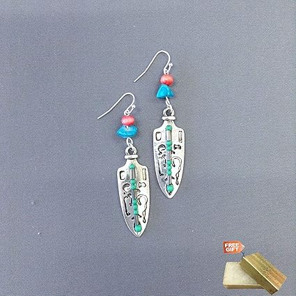 Bisutería nuevo. Un Par Plata Tibetana Rojo Jade Dangly Pluma Gancho