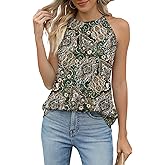 Bashafo Summer Halter Tank Tops for Women Loose Fit Pleated Tie Back Sleeveless Tops Casual