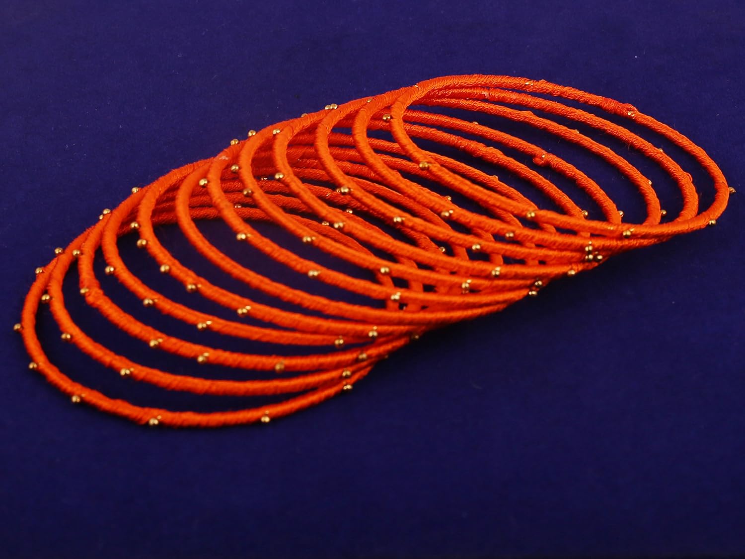 Touchstone New Silk Thread Bangle Collection Indian Bollywood Handcrafted Faux Silk Thread Exotic Look Golden Beads Carrot Orange Designer Bangle Bracelets Set of 12 for Women - Image 4