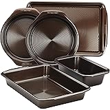 Circulon Nonstick Bakeware Set with Nonstick Cookie Sheet, Bread Pan, Bakings Pan and Cake Pans - 5 Piece, Chocolate Brown