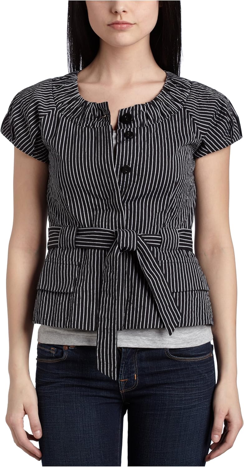 Mac & Jac Women's Cotton Stripe Jacket, Black Mix, Medium at Amazon
