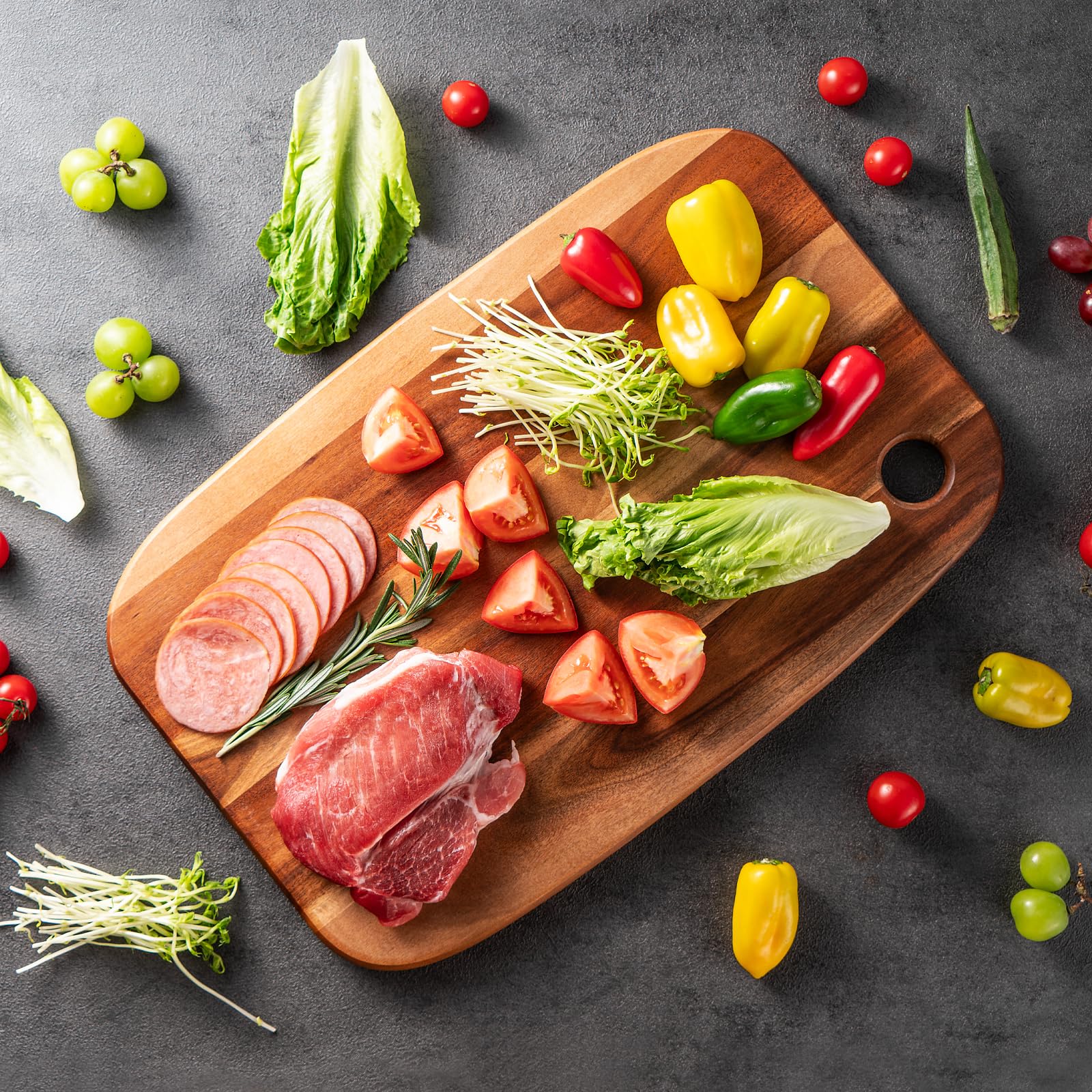 Wood Chopping Boards for Kitchen, James.F Large Acacia Wooden Heavy Duty Chopping Board, Wooden Cutting Boards Serving Boards with Hang Hole for Meat, Bread or Vegetables(46 x 30 x 1.8 cm)