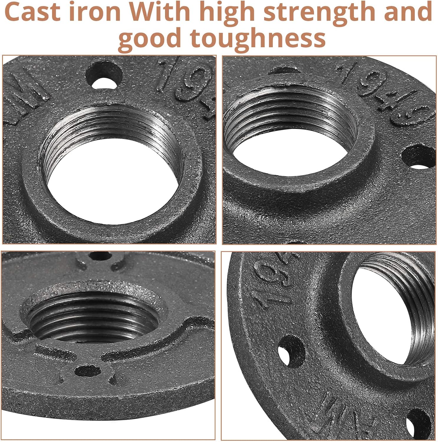 1" Reinforced Malleable Threaded Floor Flange Iron Pipe Fittings, Black, 1"BSP - Image 5