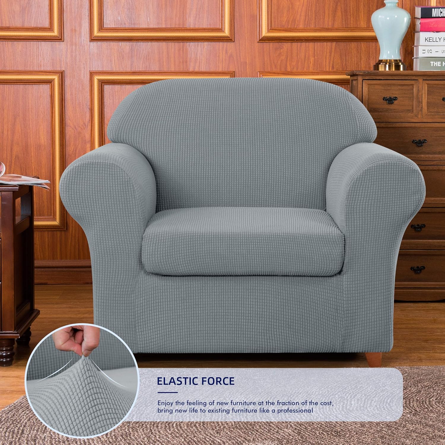 subrtex Sofa Cover 2 Piece Stretch Couch Slipcovers Furniture Protector for Armchair Loveseat Washable Soft Jacquard Fabric Anti Slip, Small, Light Gray: Home & Kitchen