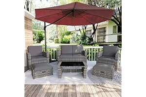 LayinSun 6 Piece Outdoor Patio Furniture Sets with Ottomans, Wicker Conversation Sets, Rattan Sofa Chair with Coffee Table