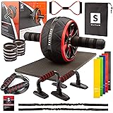 STELLARH 17-in-1 Ab Wheel Roller Kit with Resistance Bands, Knee Mat, Jump Rope, Push-Up Bar & Extras - Home Gym Equipment fo
