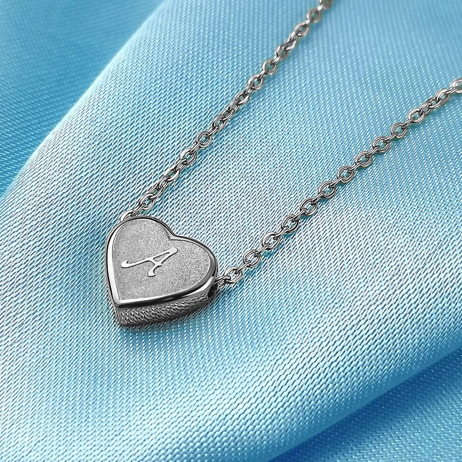 CHENGMEN Initial Necklace Alphabet Letter A Engraved Tiny Cute Matte Heart Pendant White Gold Plated Stainless Steel Silver Necklaces Unique Jewellery for Women Girls - Image 3