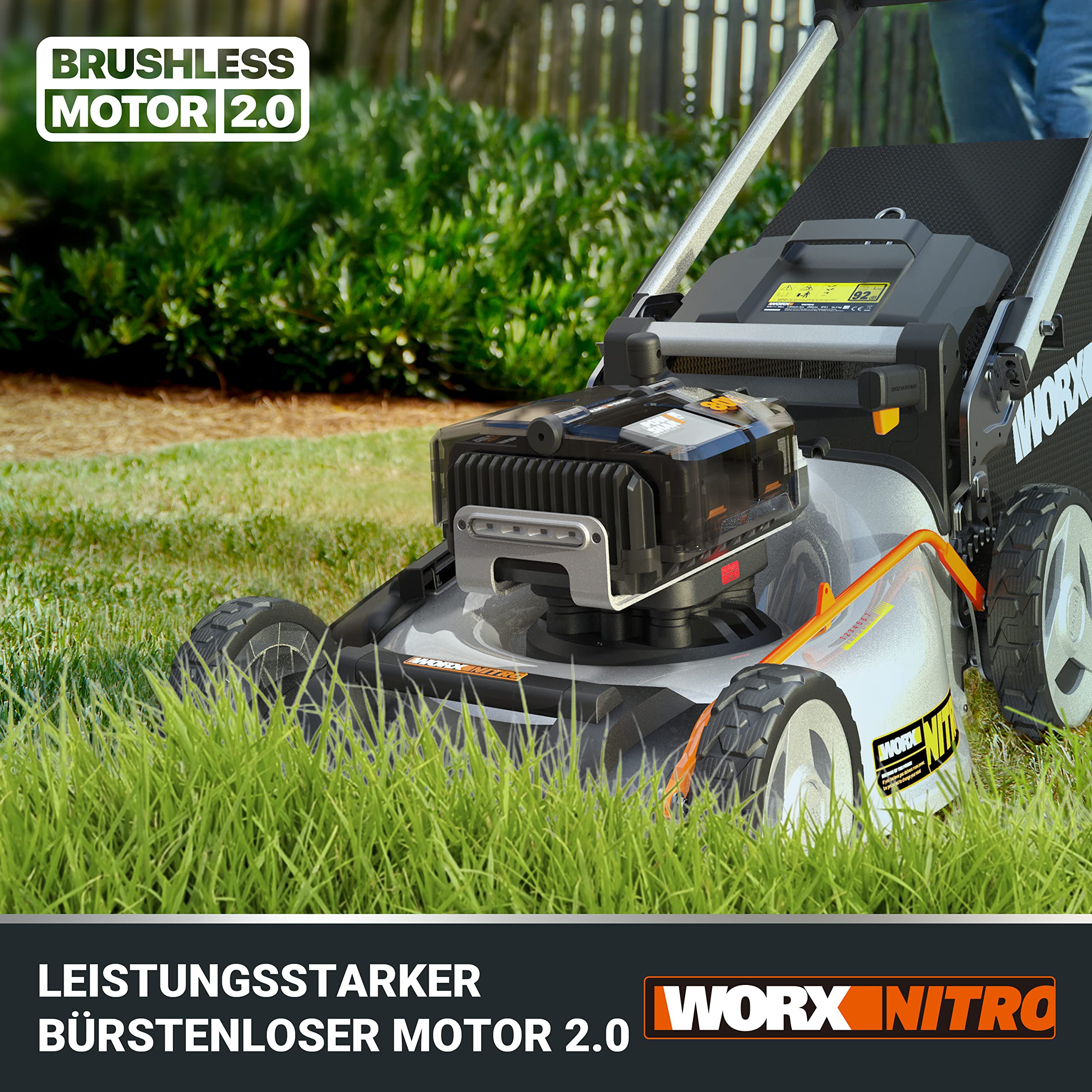 WORX WG761E Nitro Profi Akku Rasenmäher 80V (4x20V) - Kraftvoller Bürstenloser Motor - Radantrieb - 51cm Schnittbreite, 7 Schnitthöhen - Einhand-Schnitthöhenverstellung - mit 4x4Ah Akkus & Powerbank 3