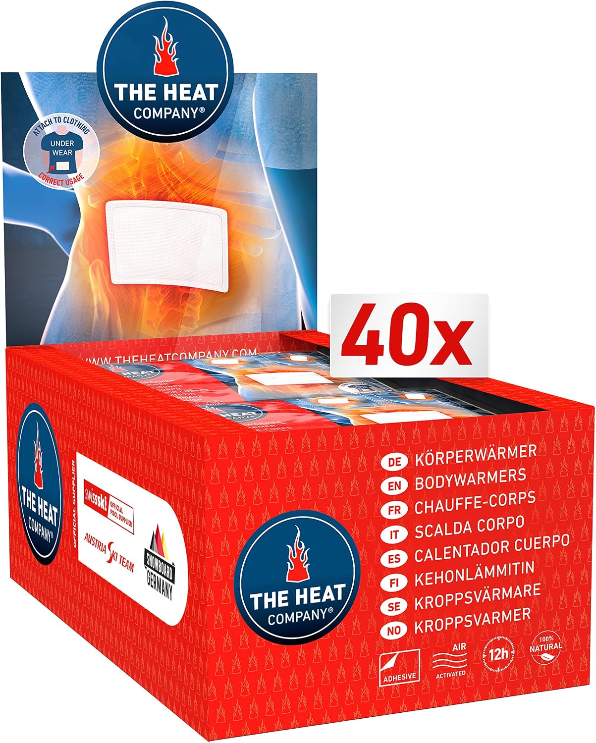 THE HEAT COMPANY Bodywarmer, 40 Pieces, EXTRA WARM, Adhesive, Warmer for Back and Neck, 12 Hours Pleasant Warmth