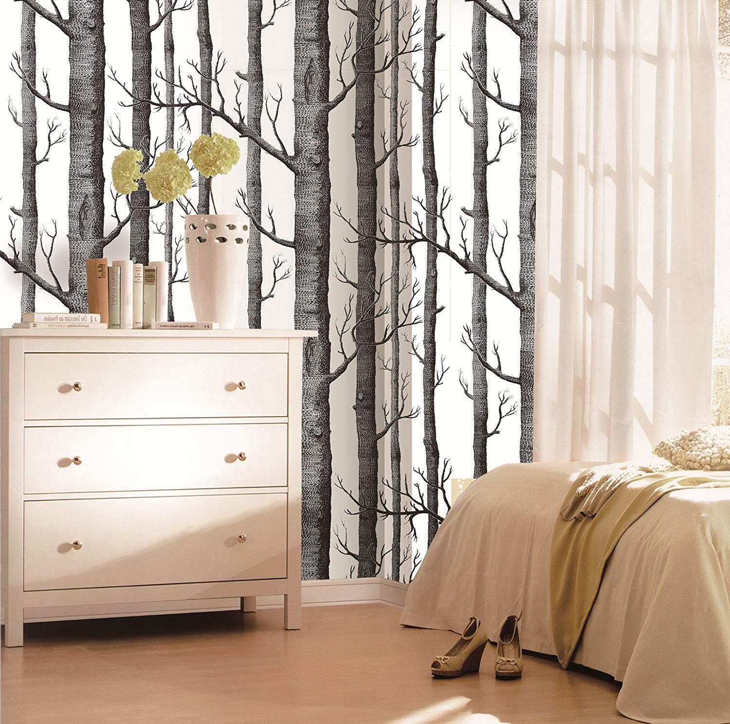 Tree Wallpaper,Birch Wallpaper for Living Room Bedroom TV Background (20.86'' x 393.7'')