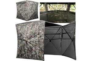 Lenotos Hunting Blind 270° See Through with Chair, Low-Noise 2-3 Person Pop Up Deer Blind, Portable Durable Ground Blind for Deer & Turkey Hunting