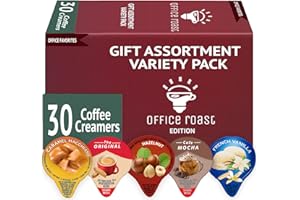 OFFICE ROAST Variety Pack Creamers Liquid Creamer Singles | Gift Assortment Box | Coffee Cream | Frenh Vanilla, Cafe Mocha, Original, Hazelnut & Caramel Macchiato - No Refrigeration - Box Of 30