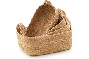 KIBAGA Beautiful Storage Basket Set of 4 - Natural Jute Rope Baskets for Shelves Are Perfect for Organizing Your Home - Quality Storage Bins Easily Fit With Any Nursery or Bedroom Decor