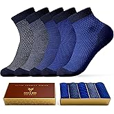 Mens Ankle Socks, Premium Quality Bamboo Rayon Ankle Socks, Patterned, 5 Pairs, Gift Box, Size 8-14