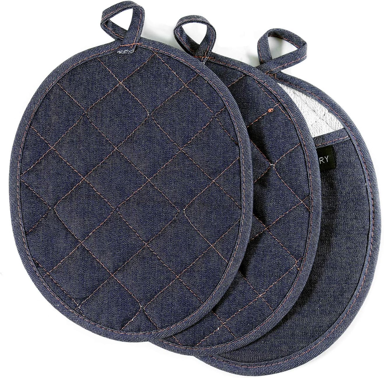 VEIKERY Oven Pot Holder with Pocket 100% Cotton Heat Resistant Coaster Potholder Kitchen Hot Pad Oven Mitts for Cooking and Baking Square 7.5"x9.5" (Oval, 3)