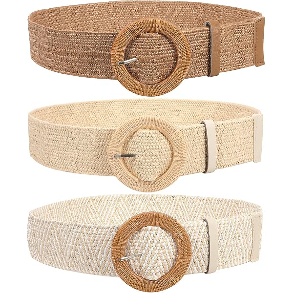 Amazon.com: WHIPPY 3 Packs Women Straw Woven Elastic Stretch  display picture 2