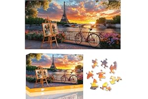 Zariocy Extra Large Sunset Paris 1000 Piece Jigsaw Puzzle for Adults- Challenging Irregular Shapes, No-Dust Puzzle Board, Fam