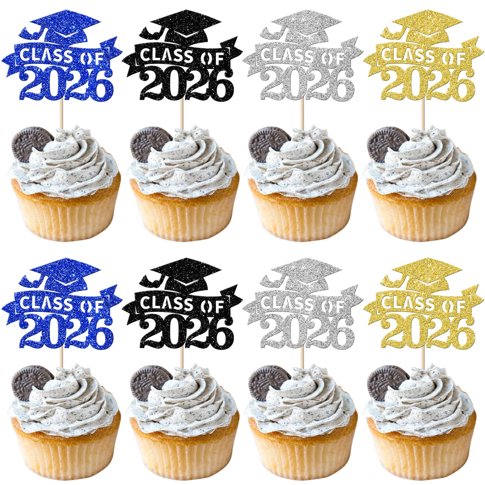 SYKYCTCY 24 Pack 2026 Graduation Cupcake Toppers Glitter Class of 2026 Cupcake Picks Diploma Done Congrats 2026 Cupcake Decorations for 2026 Graduation Theme Party Supplies Multi β image 1