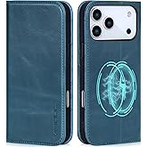 VISOUL Genuine Leather Wallet Case Compatible with iPhone 17 Pro Max 6.9" 2025, Leather Wallet Flip Case, RFID Blocking Card Slots, Kickstand, Soft TPU Magnetic Book Cover -Blue
