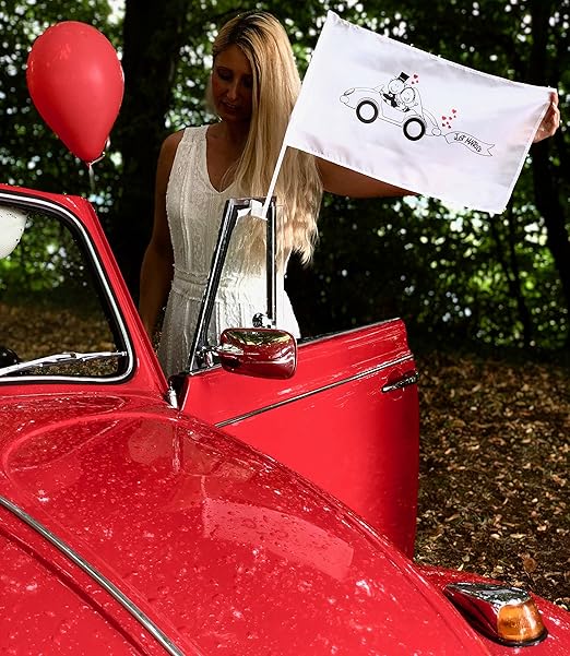 10x Autofahne für Hochzeit - Hochzeitsflagge - Hochzeitsfahne Auto - Hochzeitsdeko - Hochzeitszubehör - Auto Deko Hochzeit - 