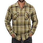 Alimens & Gentle Mens Flannel Shirts Long Sleeve Casual Plaid Button Down Shirt Jacket Work Daily Shackets with Pockets