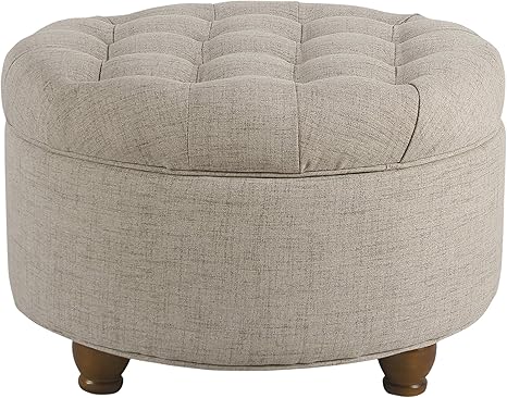 Amazon Com Homepop Large Button Tufted Round Storage Ottoman Light Tan Furniture Decor
