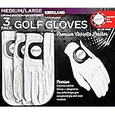 Kirkland Signature Men's Golf Gloves Premium Cabretta Leather, Medium/Large, 3 Pack