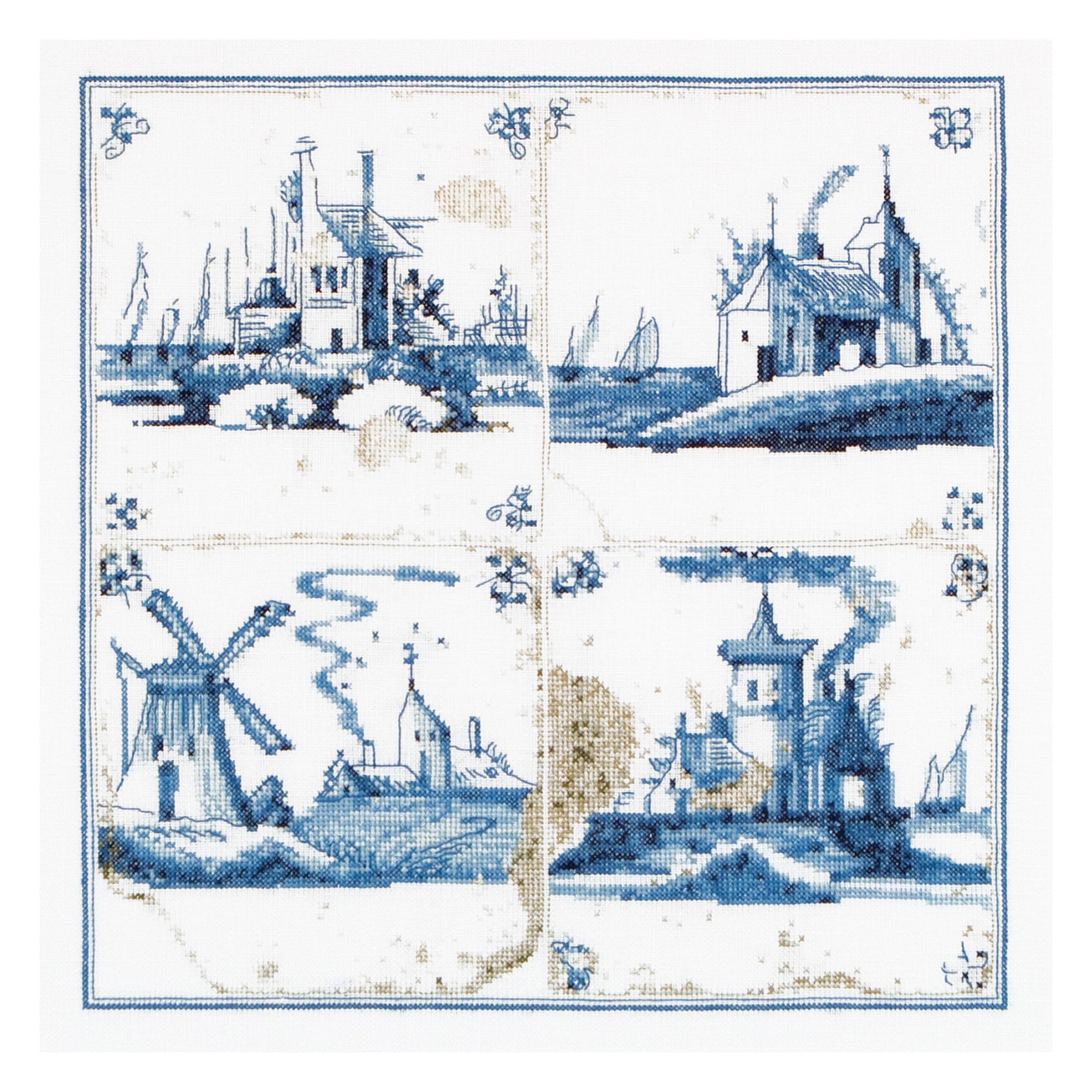 Thea Gouverneur - Counted Cross Stitch Kit - Antique Tiles Villages - Aida - 18 Count - Embroidery Kit for Adults - DMC Embroidery Threads and Other Cross Stitch Supplies Included - 484A โ image 1