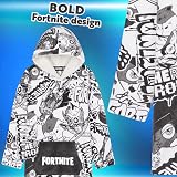 Fortnite Oversized Fleece Hoodie Blanket Kids Teens Poncho White Black view 3