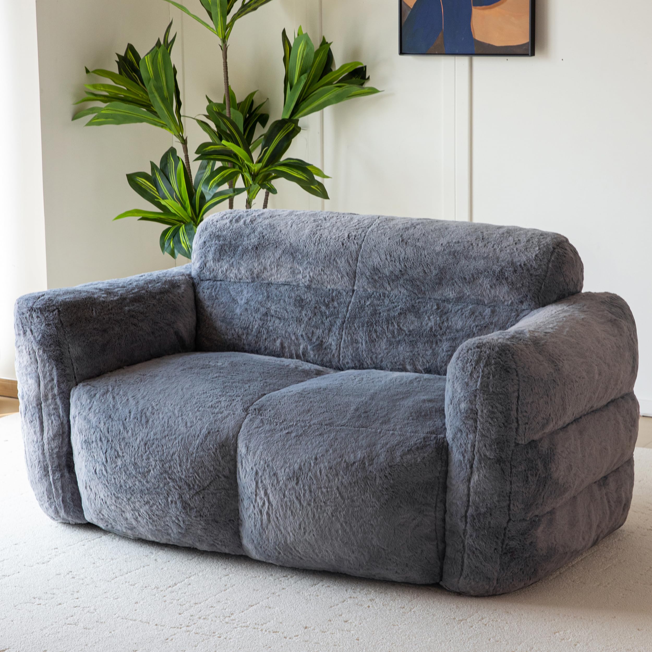 Photo 1 of ***FACTORY SEALED***MAXYOYO Giant Bean Bag Chair for Adults, Ultra Soft Fluffy Loveseat Bean Bag Sofa, Oversized Floor Sofa for Living Room Bedroom, Cozy Reading Chair with Filler, Dark Grey
