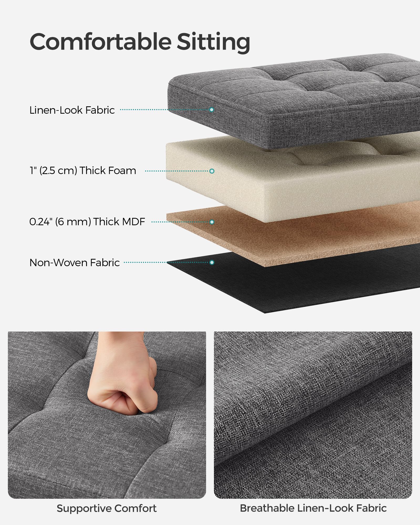 SONGMICS Mazie Collection - Small Folding Storage Ottoman, Foot Rest Stool, 12.2 x 16.1 x 12.2 Inches, 286 lb Load Capacity, for Living Room, Bedroom, Home Office, Dorm, Dark Gray ULSF102G01