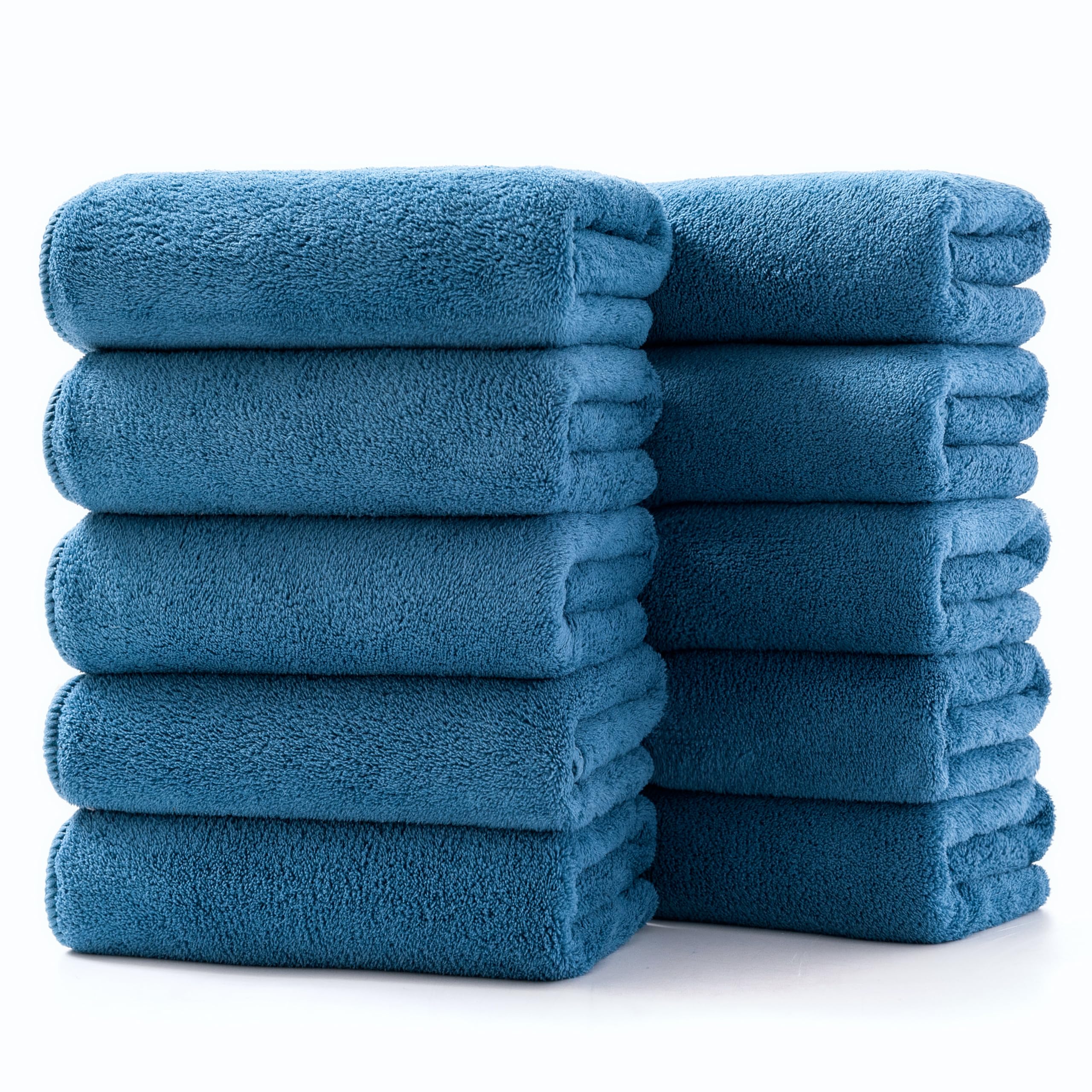 Lumimi Towels 10-Piece Soft Microfiber Hand Towel Set Washcloth Incredibly Absorbent Lightweight Quick Dry and Durable, 29" L x 13" W, 10 Pack Blue