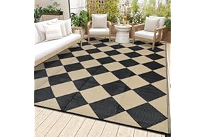 Garvee 8x10 Outdoor Rug Waterproof Reversible Outdoor Plastic Straw Rug Portable Patio Rugs Diamond Checkered Carpet for Pati