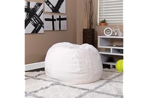 BizChair Small White Furry Bean Bag Chair for Kids and Teens