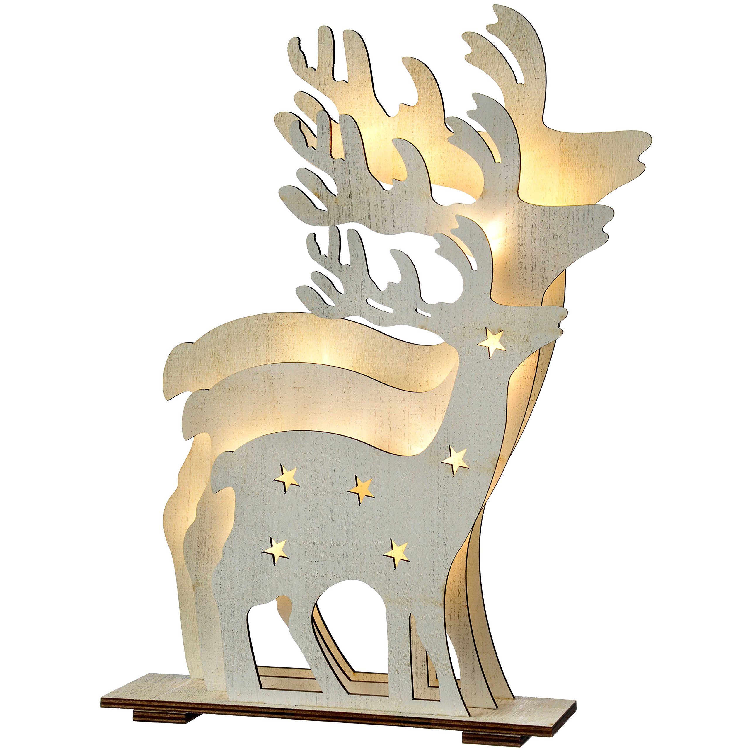 WeRChristmas Pre-Lit 3 Layer Reindeer Table Christmas Decoration, Wood, 30 cm - White