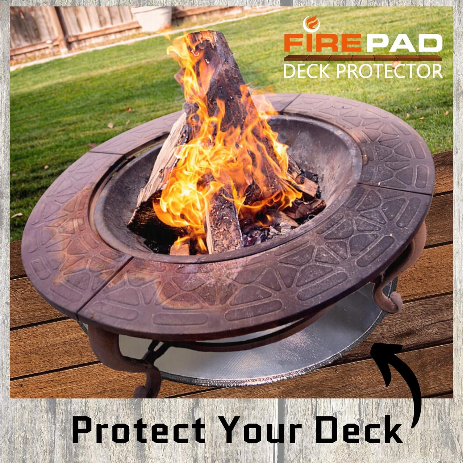 Newtex FirePad Deck Protector 36'', Fire Pit High Temp Mat, Bonfires, Lawn, Patio, Chiminea, Deck Defender, Under Grill Mat, BBQ Mat, Heat Shield, Fire Resistant Pad for Outdoors : Garden & Outdoor