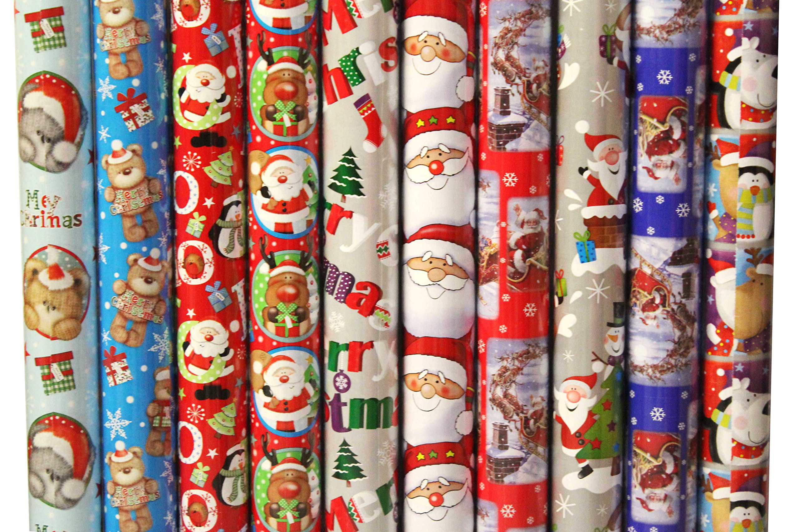 4 x 10m Christmas Wrapping Paper Rolls Kids Snowman / Santa / Penguin
